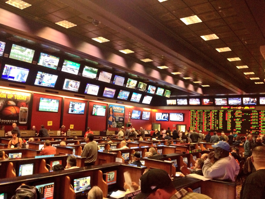 Vegas Sports Books Fill up Early During March Madness Pictured: Orleans Sports Book