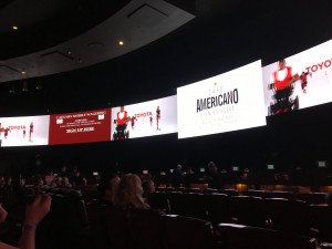 Caesars Palace Sports Book Screens. Restaurant Ads on Every Other Screen for Super Bowl 